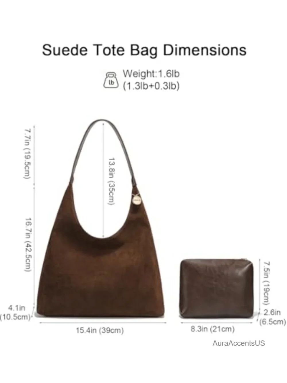 Faux Suede Tote Bag Women Slouchy Hobo Shoulder Purse Large Capacity